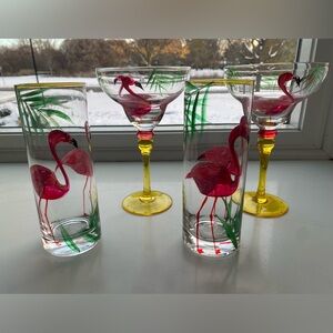 Flamingo Glassware Set with Yellow Stems